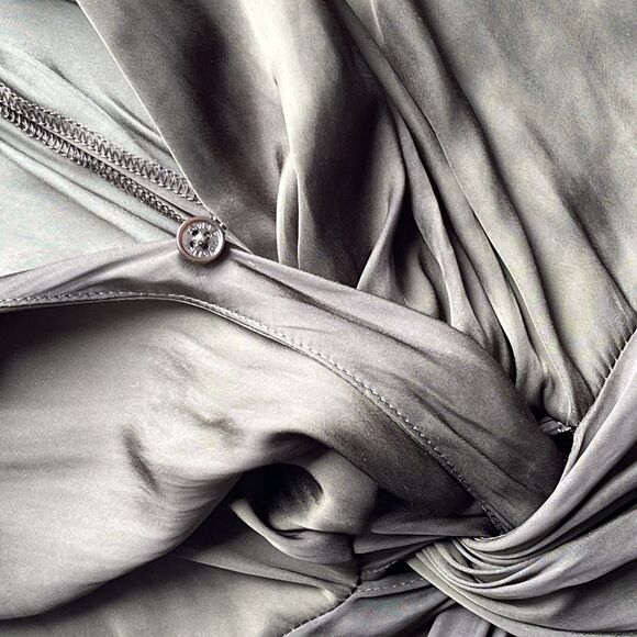 ZADIG & VOLTAIRE Rozo Satin Dress Draped Waist Deep Neckline 3/4 Sleeves Size XS - Picture 12 of 16